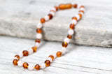 New Arrival - Unpolished Cognac & Rose Quartz Necklace
