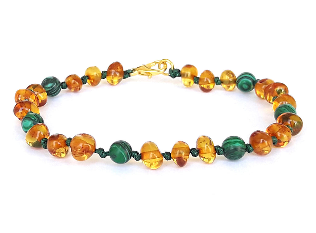 Luxurious Baby and Mother Amber and Green Gems Bracelet